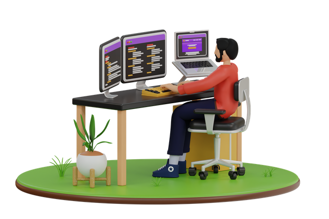 Developed Code In Computer  3D Illustration