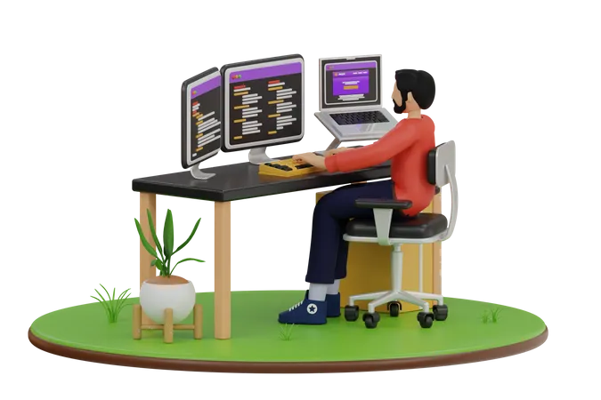 Developed Code In Computer  3D Illustration