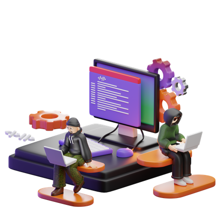 Developer Working  3D Illustration