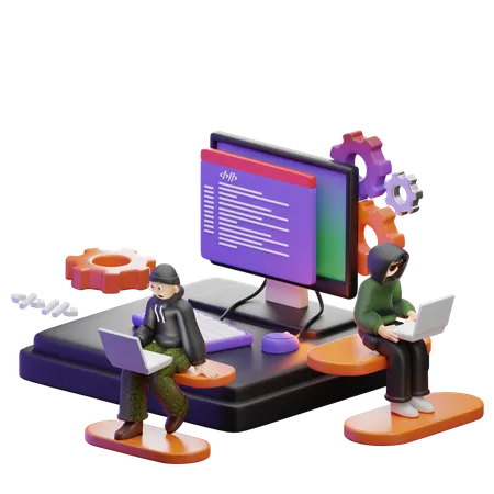 Developer Working  3D Illustration