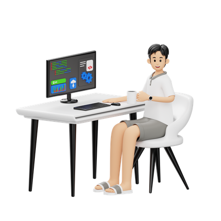 Developer Working On Computer  3D Illustration