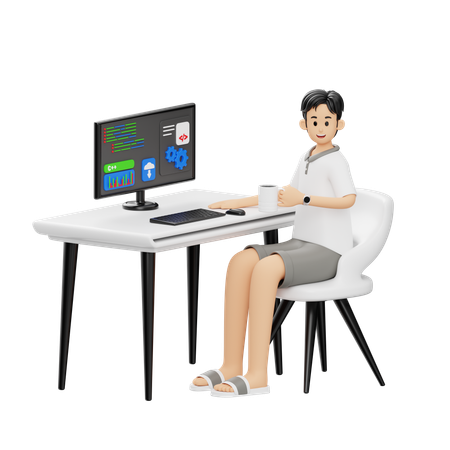 Developer Working On Computer  3D Illustration