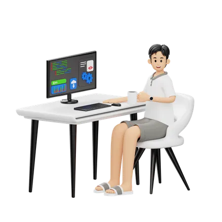 Developer Working On Computer  3D Illustration