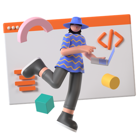 Developer works on Coding  3D Illustration