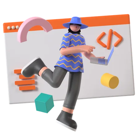 Developer works on Coding  3D Illustration