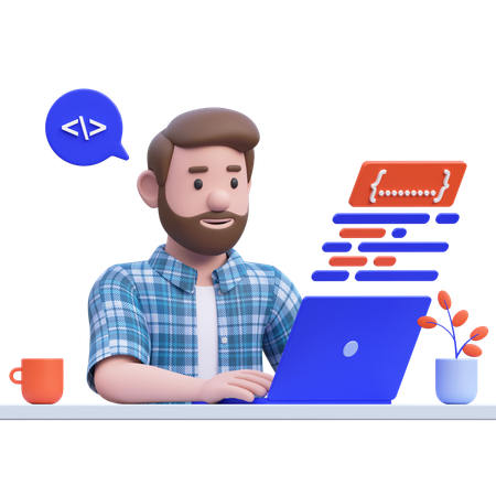Développeur masculin travaillant sur le développement Web  3D Illustration