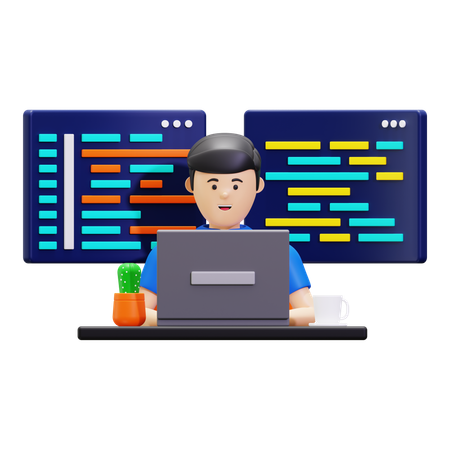 Développeur de programme travaillant sur un projet  3D Illustration