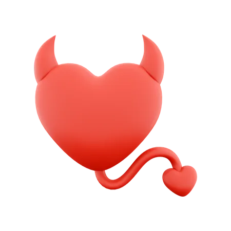 3 D Rendering Devil Heart Icon Concept Red Shiny With Horns Tail 3 D Render Valentines Day Element Icon Devil Heart Icon Concept Red Shiny With Horns Tail 3D Icon