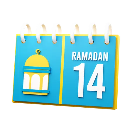 Dia 14 calendário do Ramadã  3D Illustration