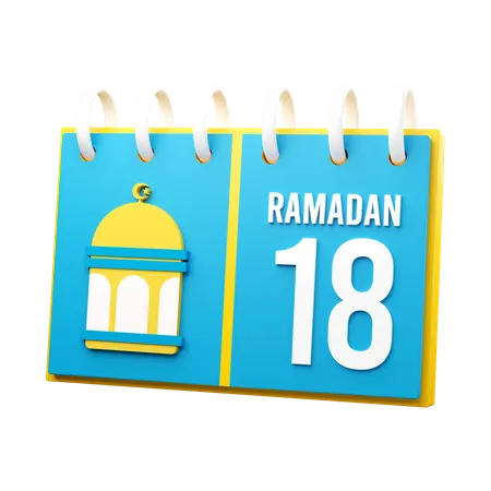 Dia 18 calendário do Ramadã  3D Illustration