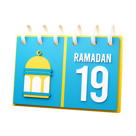 Dia 19 calendário do Ramadã  3D Illustration