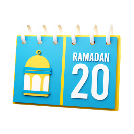 Dia 20 calendário do Ramadã  3D Illustration