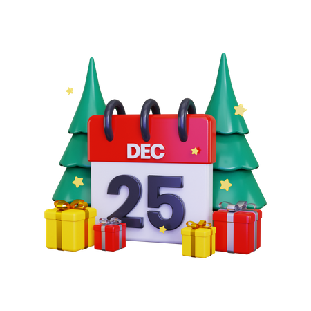 Dia de celebração de natal com calendário  3D Illustration
