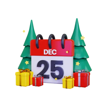 Dia de celebração de natal com calendário  3D Illustration