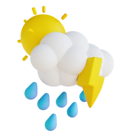 Día de fuertes lluvias con relámpagos  3D Illustration