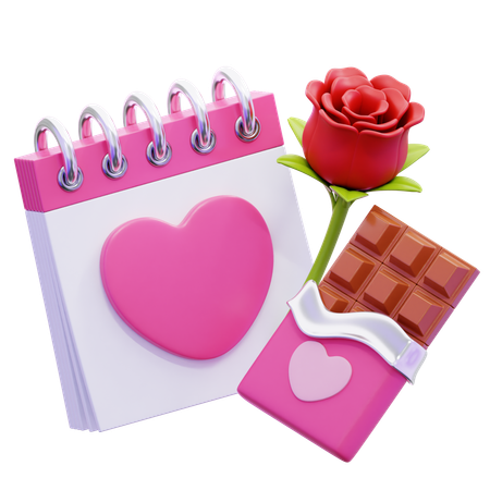 Día de San Valentín con rosa y barra de chocolate.  3D Icon