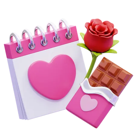 Día de San Valentín con rosa y barra de chocolate.  3D Icon