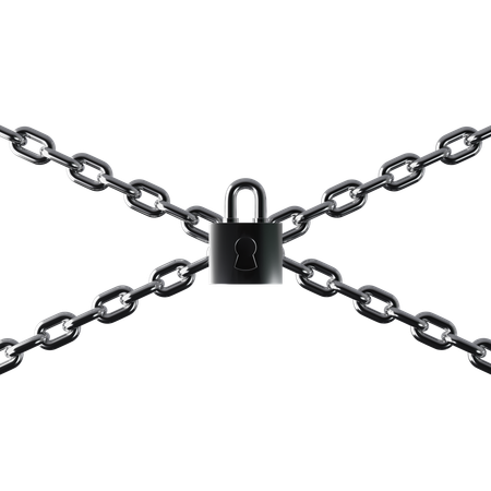 Diagonal Chrome Chain With Padlock  3D Icon