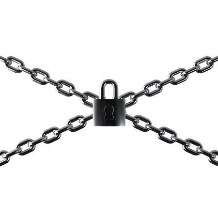 Diagonal Chrome Chain With Padlock  3D Icon