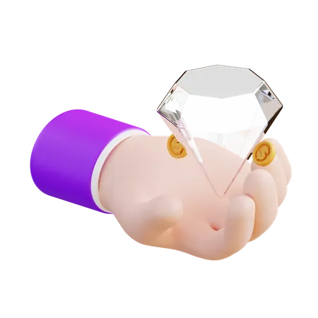 3 D Illustration Of A Hand Holding A Diamond 3D Icon