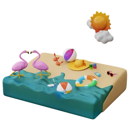 Días soleados junto al mar  3D Illustration