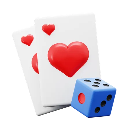 Heart Poker Card And Dice Cube For Gambling Casino Game 3 D Icon Illustration Render Design 3D Icon