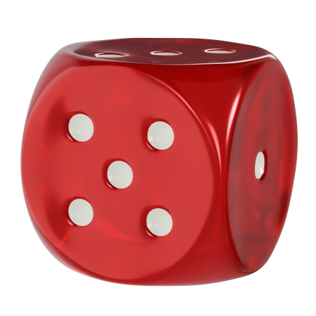Dice Red Cube Rounded Five  3D Icon