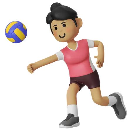 Digging Volley Player Girl  3D Illustration