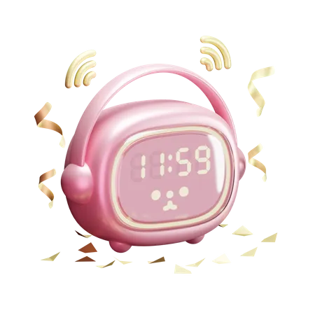 3 D Rendering Of Cute Alarm Clock Showing Almost Midnight Time 3D Illustration