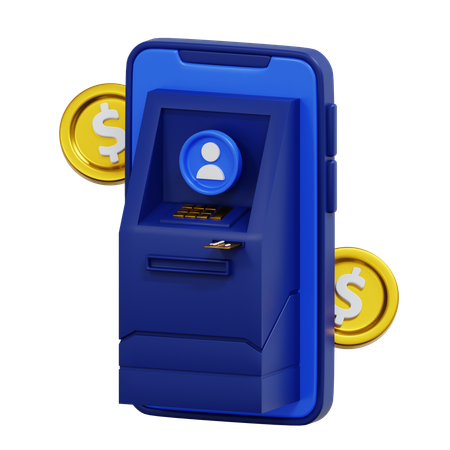 現代の銀行業務とキャッシュレス取引のためのデジタル ATM アイコン  3D Icon