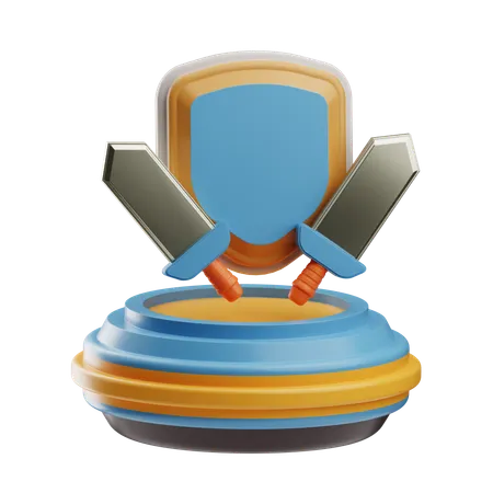 Ícone de troféu de escudo e espada digital  3D Icon