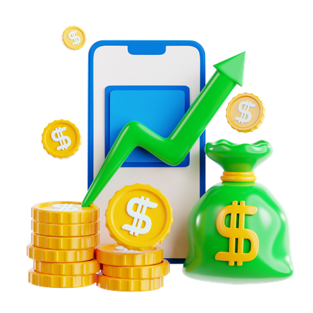 Digital Finance Growth Money and Investment  3D Icon