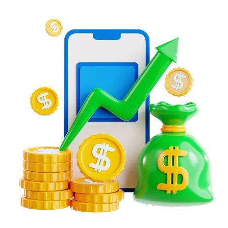 Digital Finance Growth Money and Investment  3D Icon