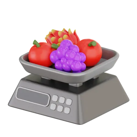 Digital Food Scale with Fresh Fruits  3D Illustration