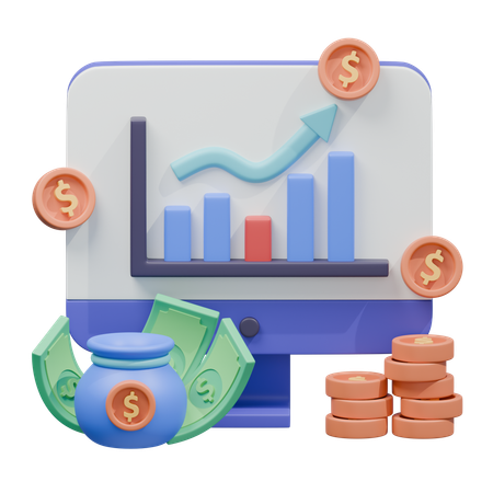 Digital Growth Money Investement  3D Icon