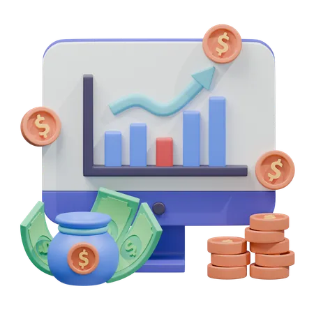 Digital Growth Money Investement  3D Icon