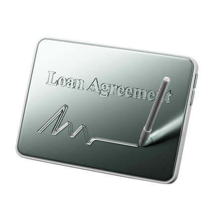 Digital Loan Agreement And E Signature Tablet  3D Icon