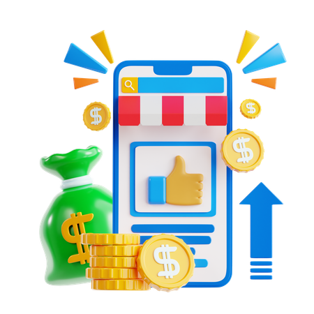 Digital Marketplace with Money and Notification  3D Icon