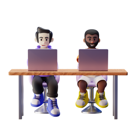 Digital Nomad Working Together In Diverse Coworking Space  3D Icon