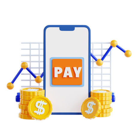 Digital Payment Concept with Graphs and Coins  3D Icon