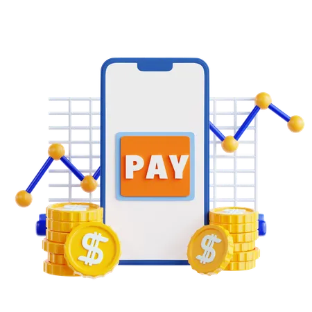 Digital Payment Concept with Graphs and Coins  3D Icon