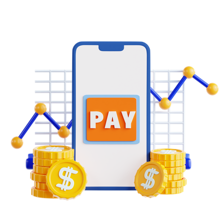 Digital Payment Concept with Graphs and Coins  3D Icon