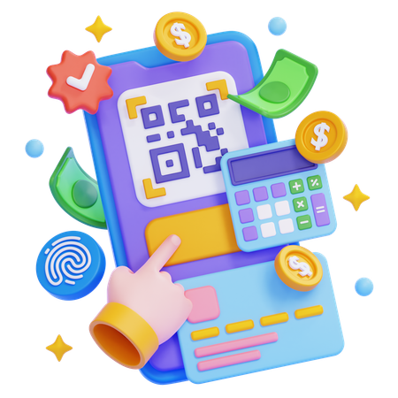 Digital Payment With Qr Code And Calculator  3D Illustration