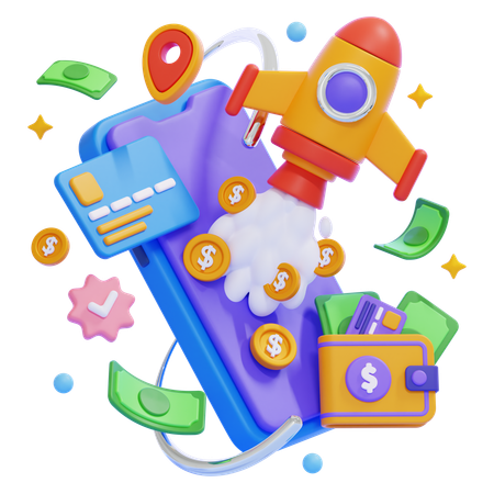 Digital Payment With Rocket  3D Illustration