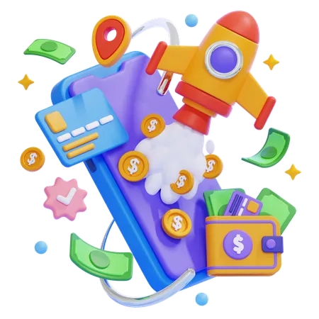 Digital Payment With Rocket  3D Illustration