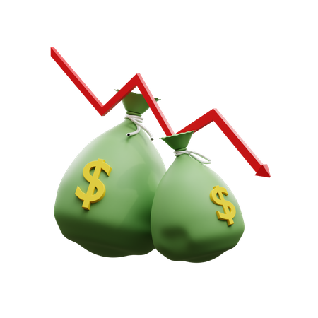 Diminuir gráfico com saco de dólar  3D Icon
