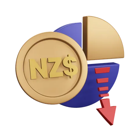 Graphique Monet de diminution du dollar néo-zélandais  3D Icon