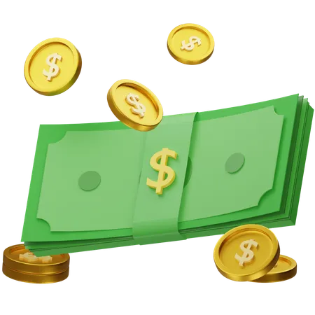 Dinero con monedas  3D Icon