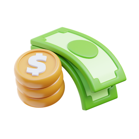 Dinero en efectivo con moneda  3D Icon