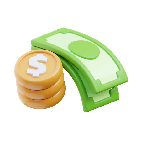 Dinero en efectivo con moneda  3D Icon